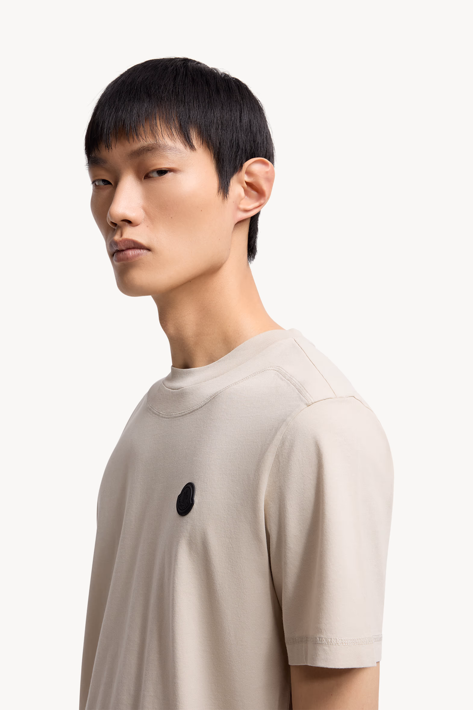 Logo Patch Cotton T-Shirt Men Light Beige Moncler 4